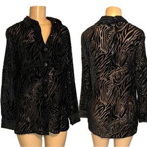 NWT $89 Slim Factor by Investments Sheer Burnout Button-Front Top